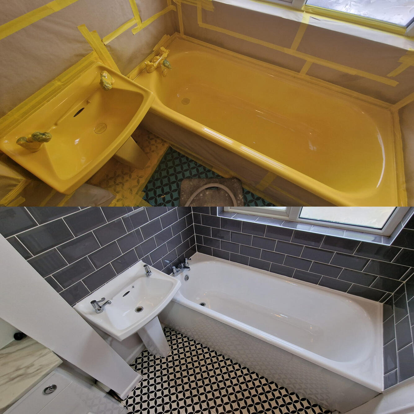 SINK AND BATH RE-ENAMELLED Before and after ceramic sink and steel bath re-enamelling in Winchcombe - Cheltenham