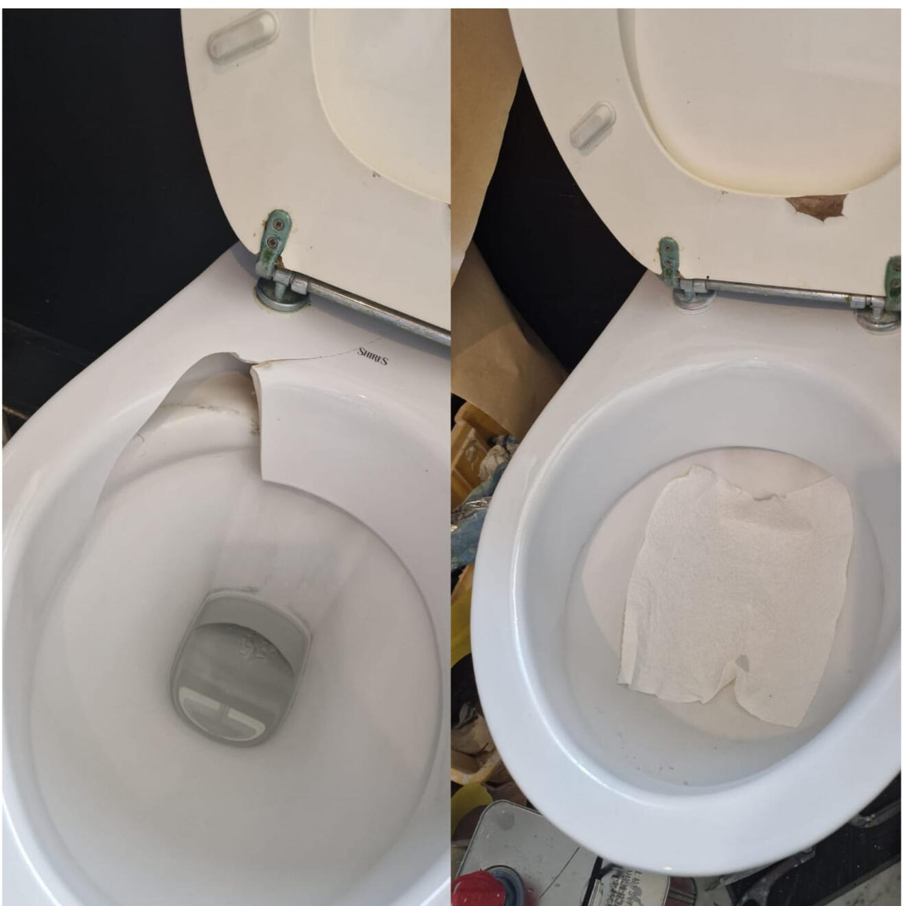 before and after pictures of a ceramic toilet crack repair before and after pictures of a ceramic toilet crack repair in a pub in the center of Bath